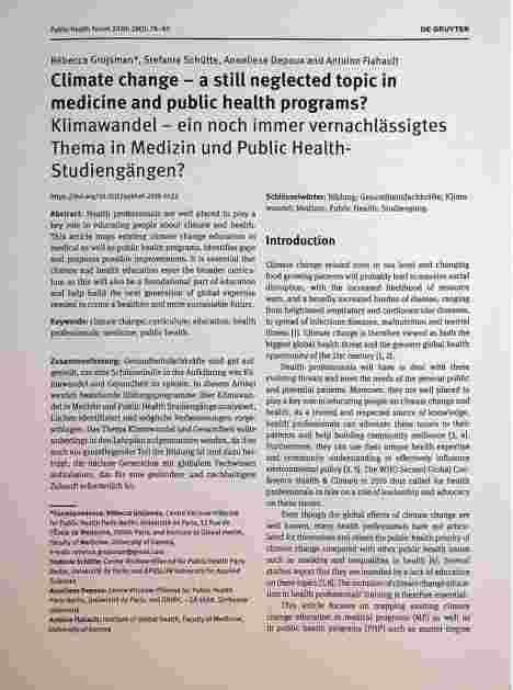Vorschauseite 1: Klimawandel - ein noch immer vernachlässigtes Thema in Medizin und Public Health-Studiengängen?