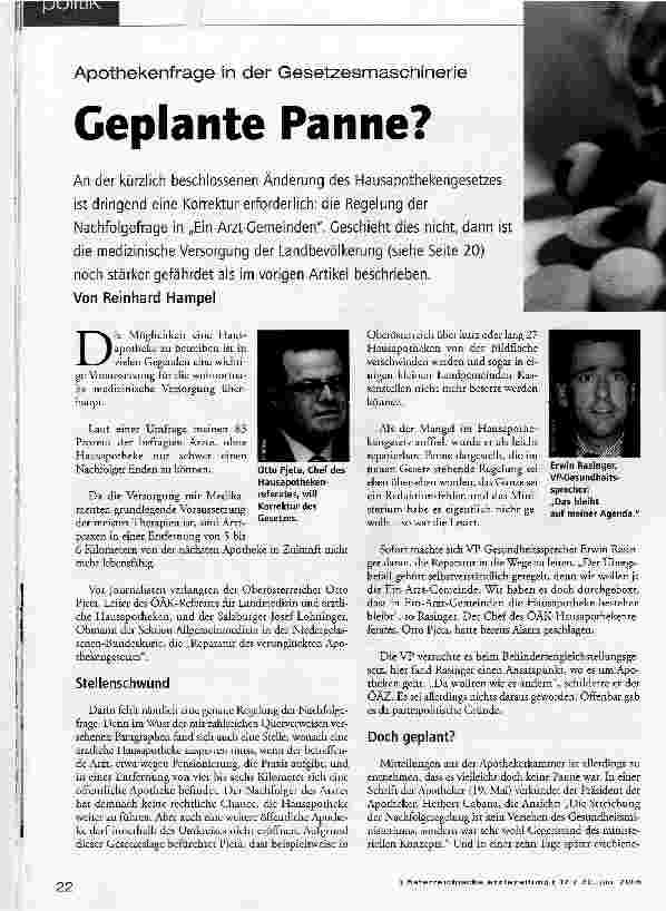 Vorschauseite 1: Apothekenfrage in der GesetzesmaschinerieGeplante Panne?