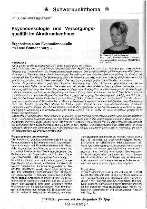 Vorschauseite 1: Psychoonkologie und Versorgungsqualität im AkutkrankenhausErgebnisse einer Evatuationsstudie im Land Brandenburg -