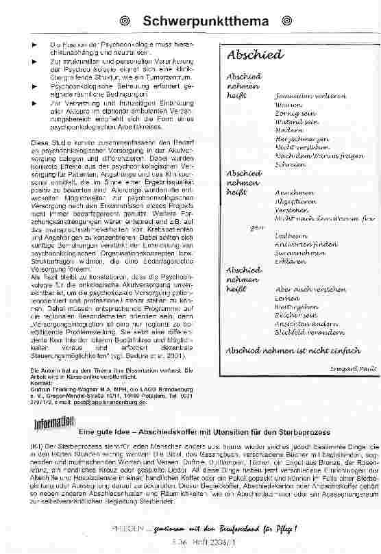Vorschauseite 5: Psychoonkologie und Versorgungsqualität im AkutkrankenhausErgebnisse einer Evatuationsstudie im Land Brandenburg -