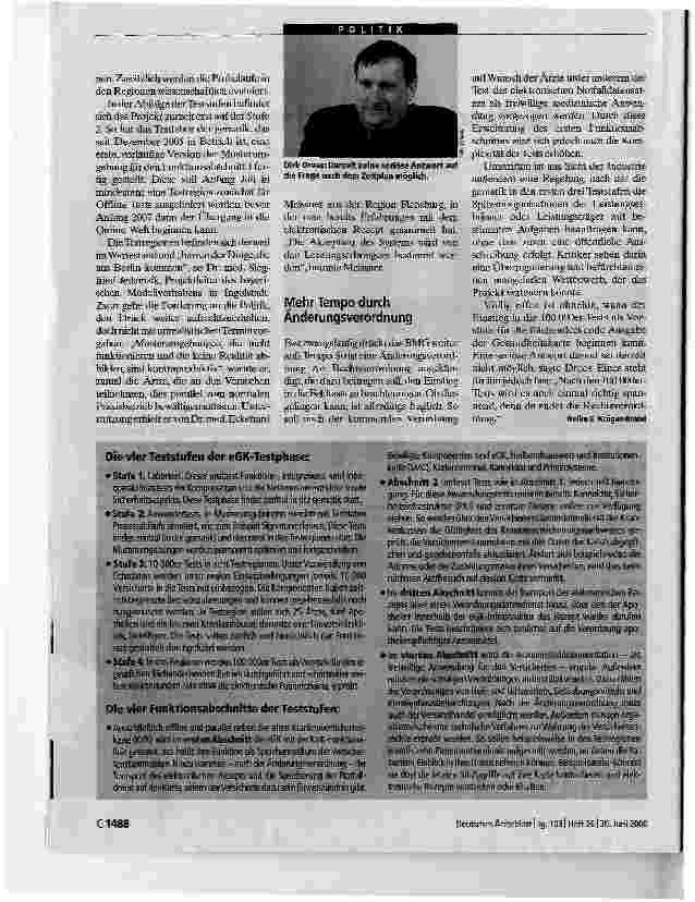 Vorschauseite 2: Gesundheitskarte In der WarteschleifeGrößere Anwendertests der Karte starten frühestens Anfang 2007
