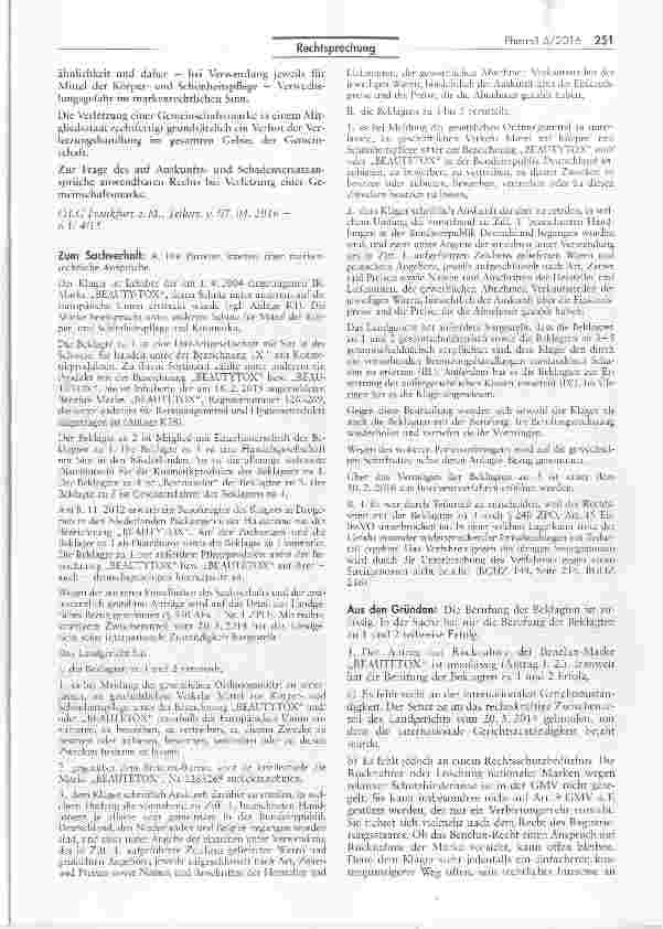 Vorschauseite 2: Verwechslungsgetahr zwischen „BEAUTY-TOX und „BEAUTETOX
