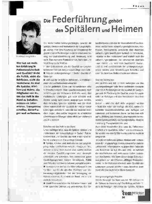 Vorschauseite 1: Die Federführung gehört den Spitälern und Heimen