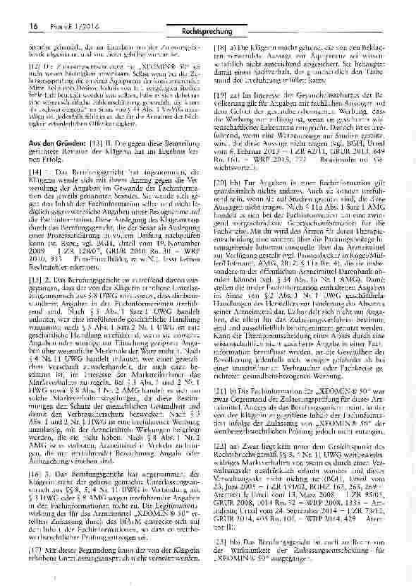 Vorschauseite 2: Äquipotenzangabe in Fachinformation UWG §§ 4 Nr. 11, 5 I 1 und 2 Nr. 1; HWG § 3 I und II Nr. 1; AMG §§ 8 1 Nr. 2, 11a I