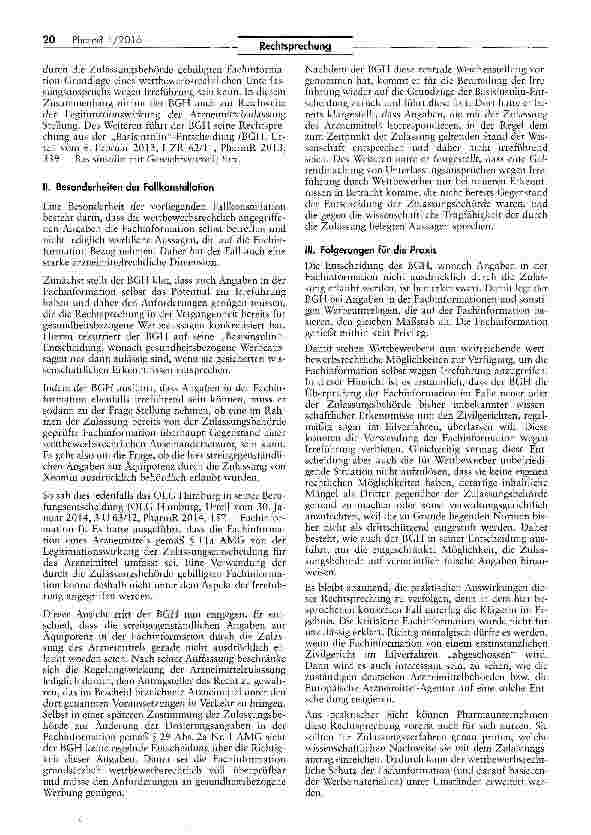 Vorschauseite 6: Äquipotenzangabe in Fachinformation UWG §§ 4 Nr. 11, 5 I 1 und 2 Nr. 1; HWG § 3 I und II Nr. 1; AMG §§ 8 1 Nr. 2, 11a I