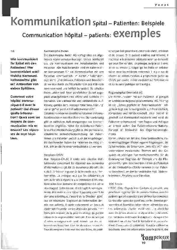 Vorschauseite 1: Kommunikation Spital - Patienten: Beispiele