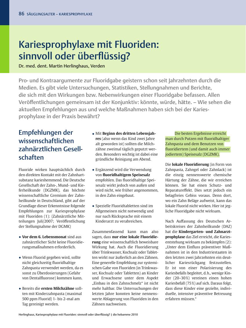 Vorschauseite 1: Kariesprophylaxe mit Fluoriden: sinnvoll oder überflüssig?