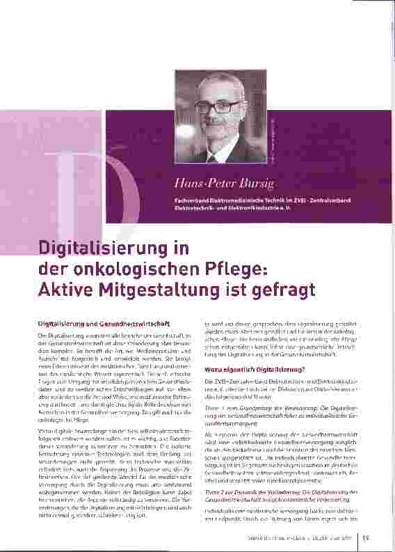 Vorschauseite 1: Digitalisierung in der onkologischen Pflege: Aktive Mitgestaltung ist gefragt