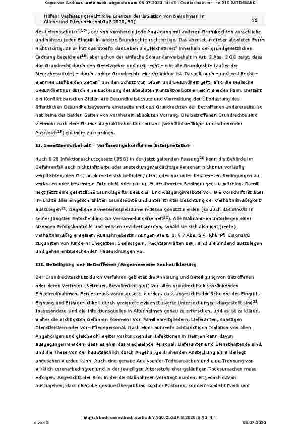Vorschauseite 4: Verfassungsrechtliche Grenzen der Isolation von Bewohnern in Altenund Pflegeheimen