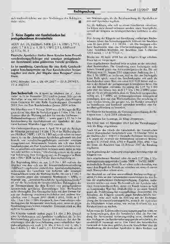Vorschauseite 1: Keine Zugabe von Kuschelsocken bei preisgebundenen Arzneimitteln