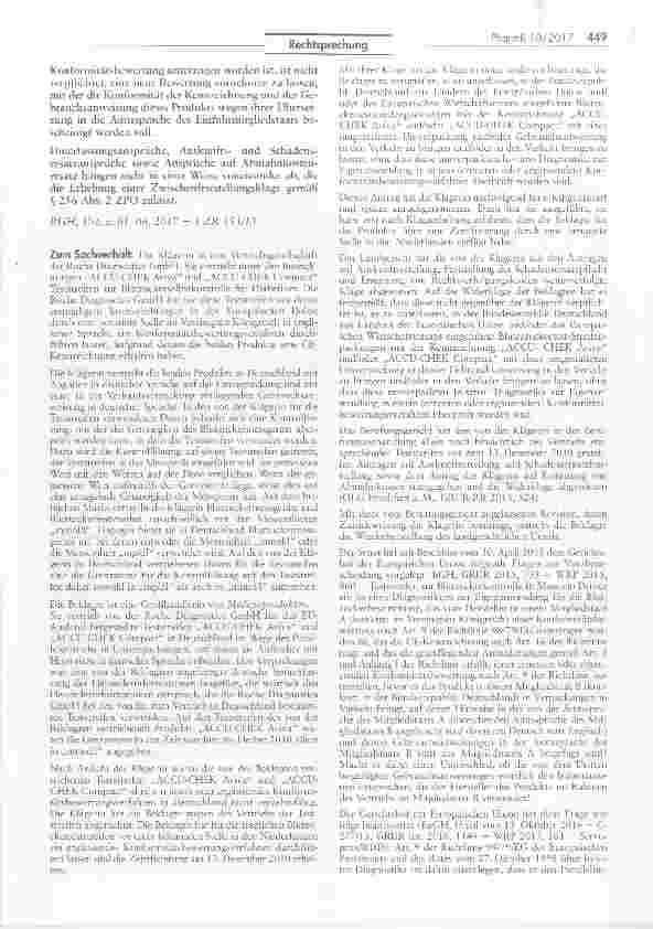 Vorschauseite 2: Erfolglose Klage gegen den Vertrieb von parallelimportierten Teststreifen zur Blutzuckerselbstkontrolle v/egen Verstoßes gegen die Kennzeichnungsbestimmungen für Invitro-Diagnosti…