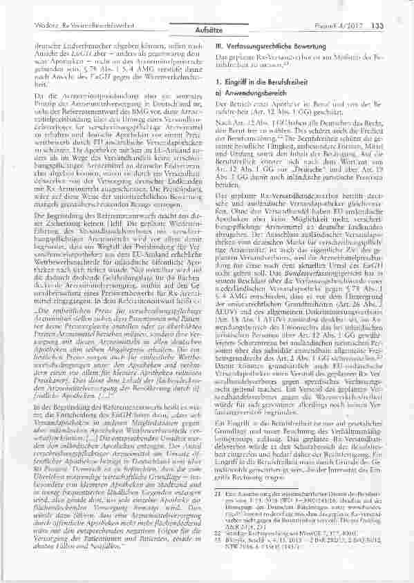 Vorschauseite 3: Wiedereinführung des Rx-Versandhandelsverbotes —verfassungsrechtlich zulässig?