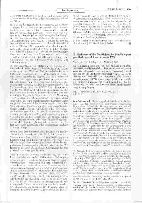 Vorschauseite 1: Markenrechtliche Erschöpfung bei Parallelimport von Medizinprodukten mit neuer PZN