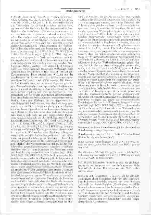Vorschauseite 3: Unzulässigkeit der Werbung für Arzneimittel mit nicht zweifelsfrei nachgewiesener therapeutischer Wirkung