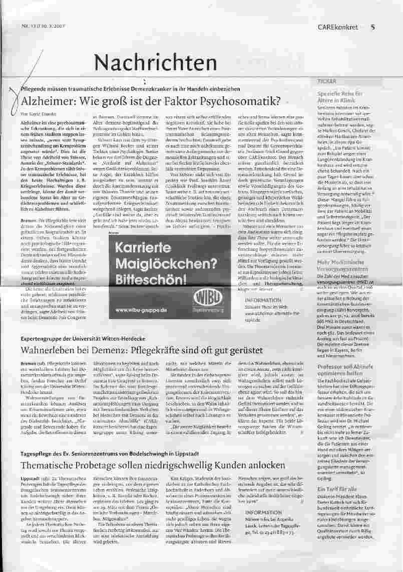 Vorschauseite 1: Alzheimer: Wie groß ist der Faktor Psychosomatik?