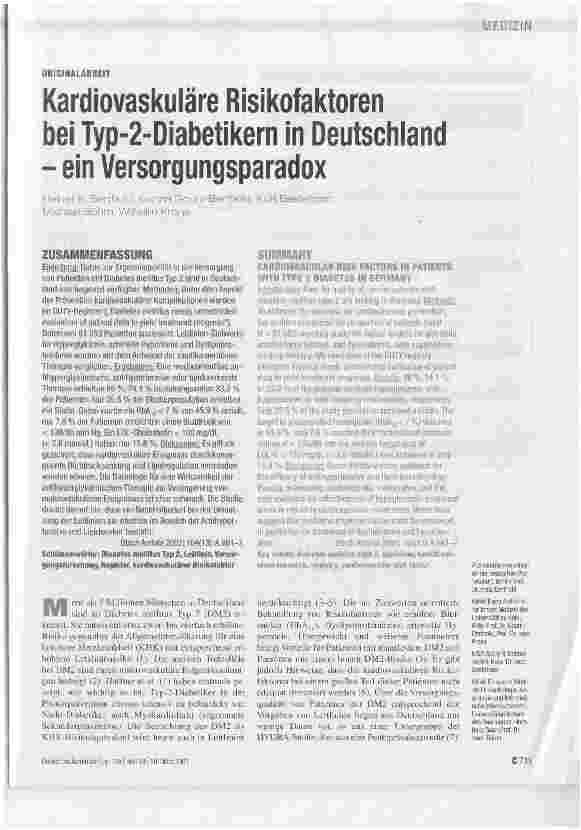 Vorschauseite 1: Kardiovaskuläre Risikofaktoren bei Typ-2-Diabetikern in Deutschland - ein Versorgungsparadox