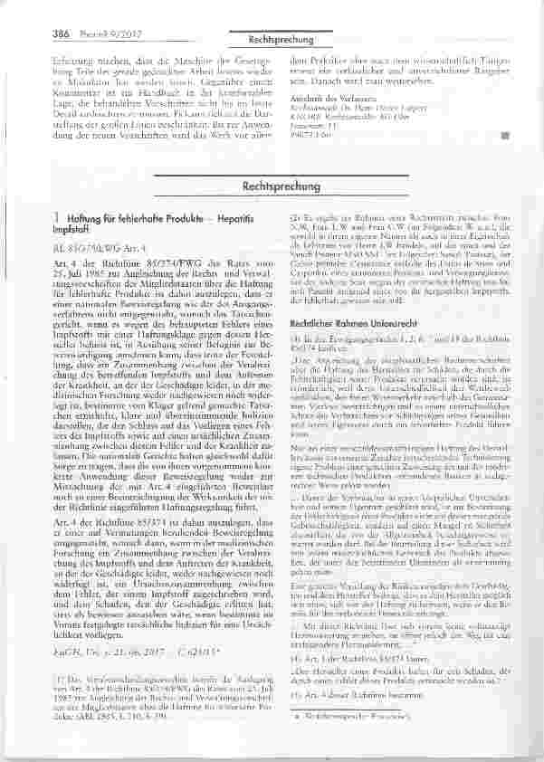 Vorschauseite 1: Haftung für fehlerhafte Produkte Impfstoff