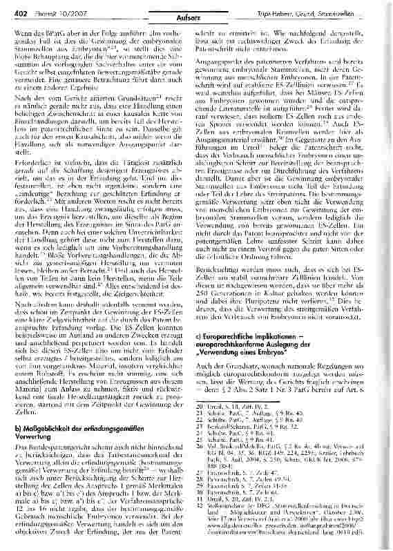 Vorschauseite 6: Die Früchte des verbotenen Baumes? Die Patentierung von Stammzellennach dem Brüstle-Urteil des Bundespatentgerichts und möglicheFernwirkungen für die pharmazeutische Industrie