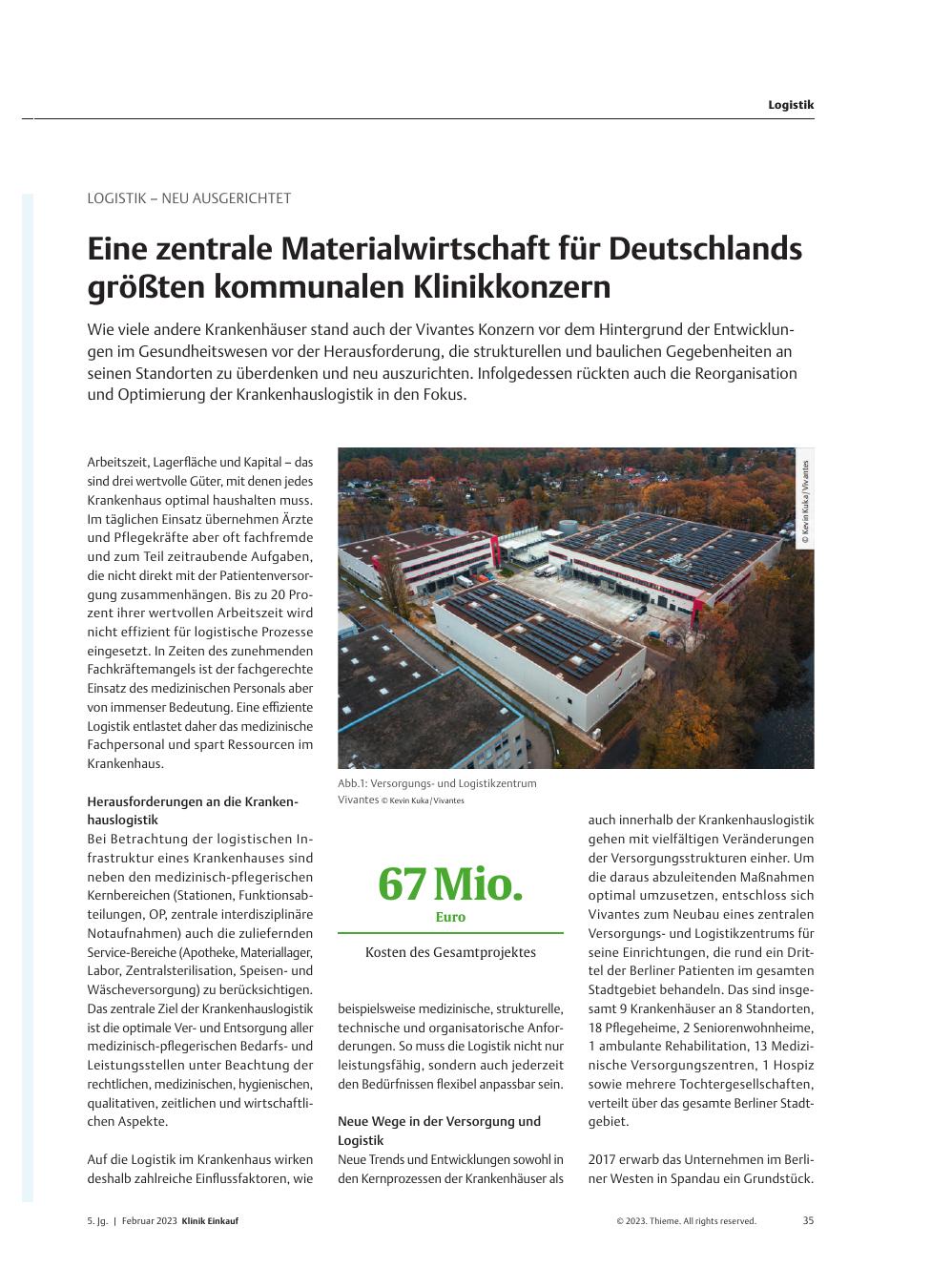 Vorschauseite 1: Logistik – Neu Ausgerichtet: Eine zentrale Materialwirtschaft für Deutschlands größten kommunalen Klinikkonzern