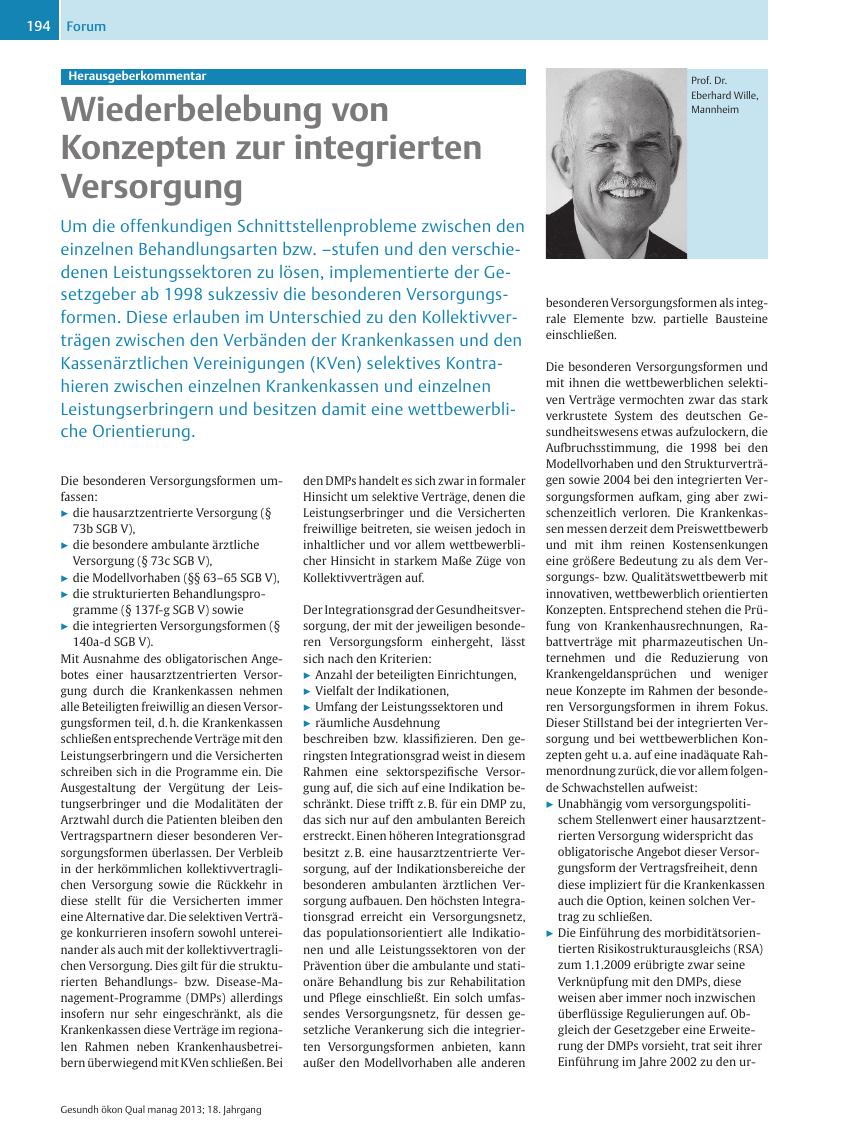 Vorschauseite 1: Herausgeberkommentar ? Wiederbelebung von Konzepten zur integrierten Versorgung