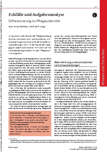Vorschauseite 1: Eckfälle und Aufgabenanalyse Differenzierung im Pflegeunterricht