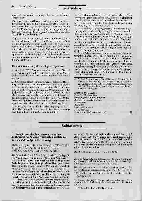 Vorschauseite 1: Rabatte und Skonti im pharmazeutischen Großhandel bei Abgabe verschreibungspflichtiger Arzneimittel an Apotheken zulässig
