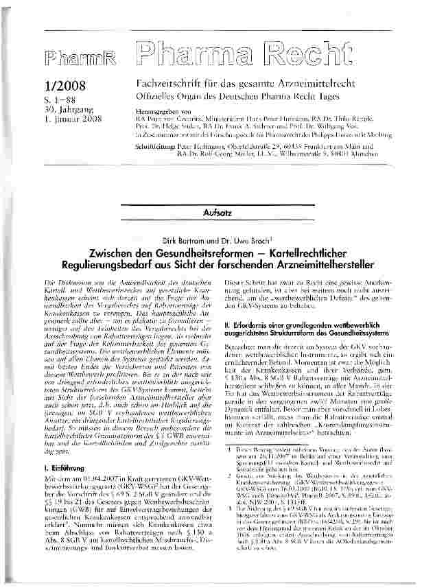 Vorschauseite 1: Zwischen den Gesundheitsreformen - Kartellrechtlicher Regulierungsbedarf aus Sicht der forschenden Arzneimittelhersteller