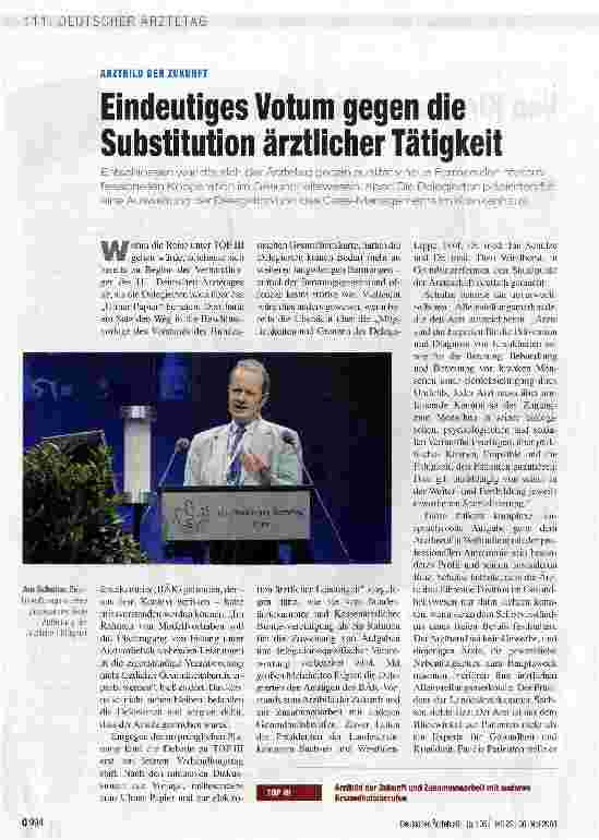 Vorschauseite 1: Eindeutiges Votum gegen die Substitution ärztlicher Tätigkeit