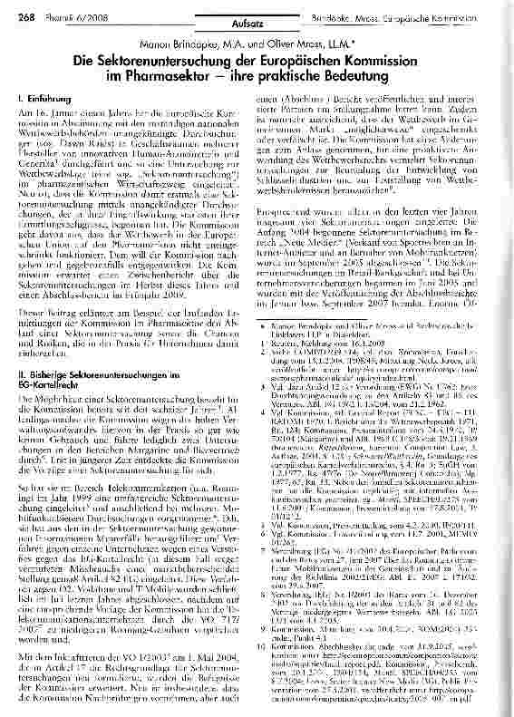 Vorschauseite 1: Die Sektorenuntersuchung der Europäischen Kommission im Pharmasektor — ihre praktische Bedeutung