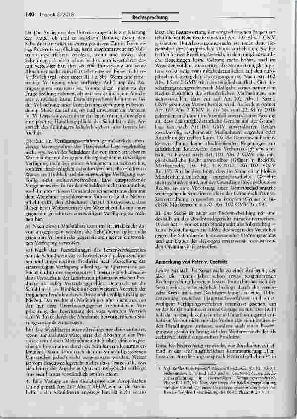 Vorschauseite 6: ln einer einstweiligen Verfügung umfasst die Verpflichtung zur Beseitigung keinen Rückruf
