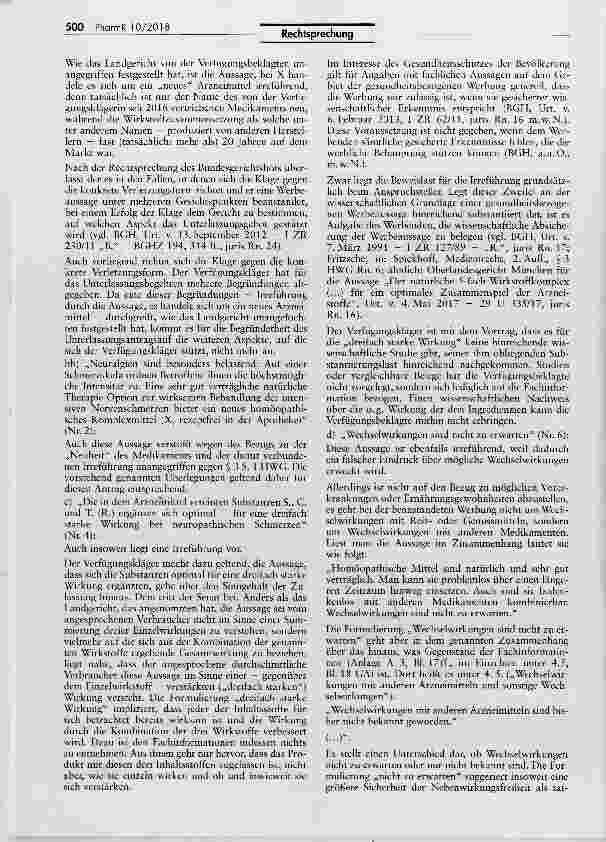 Vorschauseite 3: Verbot von Werbeaussagen für ein zur Behandlung von Nervenschmerzen zugelassenes homöopathisches Arzneimittel UWG §§ 3 I, 3a; HWG § 3 1