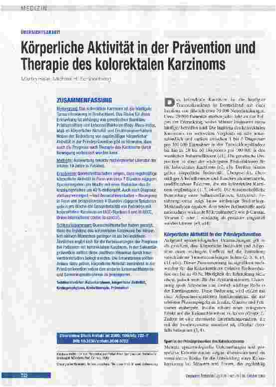 Vorschauseite 1: Körperliche Aktivität in der Prävention und Therapie des kolorektalen Karzinoms