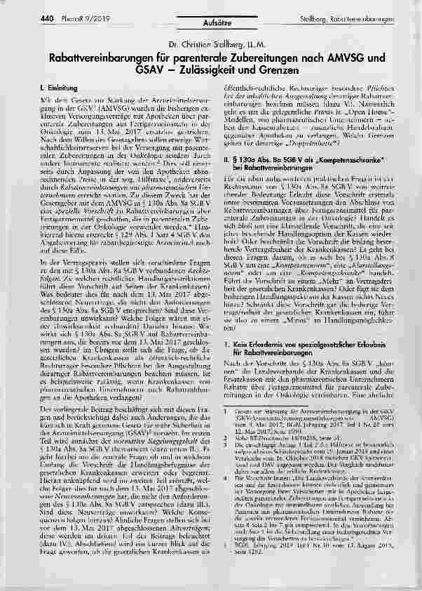 Vorschauseite 1: Rabattvereinbarungen für parenterale Zubereitungen nach AMVSG undGSAV Zulässigkeit und Grenzen