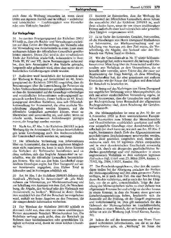 Vorschauseite 3: Zum Begriff der „Werbung — Verbreitung von Informationen über ein Arzneimittel durch einen aus eigenem Antrieb handelnden Dritten