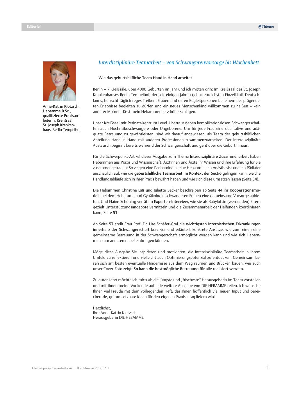 Vorschauseite 1: Interdisziplinäre Teamarbeit – von Schwangerenvorsorge bis Wochenbett