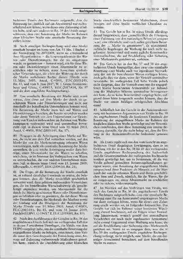Vorschauseite 4: Benutzung einer Arzneimittelmarke während einer klinischer Studie (Wortmarke Boswelan)