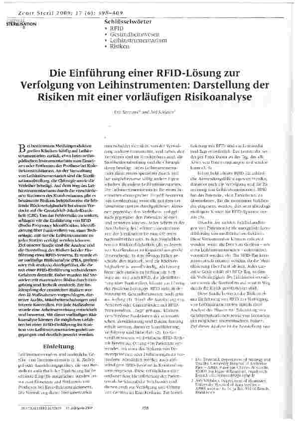 Vorschauseite 1: Die Einführung einer RFID-Lösung zur Verfolgung von Leihinstrumenten: Darstellung der Risiken mit einer vorläufigen Risikoanalyse