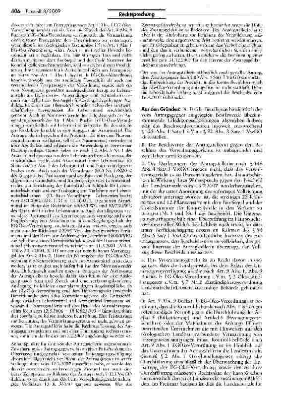 Vorschauseite 3: Als Arzneimittel zugelassene Tees dürfen Lebensmittel-Bio-Siegel auch dann nicht tragen, wenn sie ihrer Zusammensetzung nach Lebensmittel sind