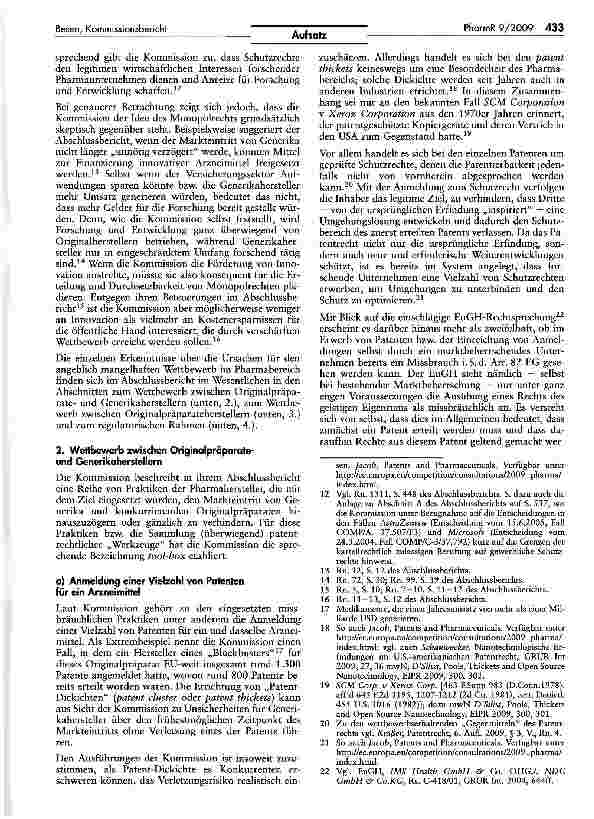 Vorschauseite 2: Zum Kommissionsbericht über die Untersuchung des Arzneimittelsektors — Kritische Notizen aus patentund kartellrechtlicher Sicht