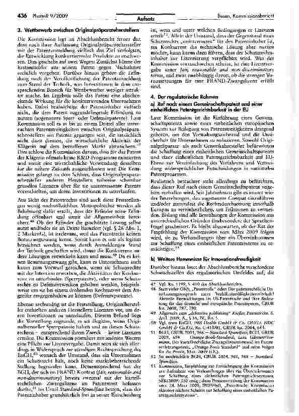 Vorschauseite 5: Zum Kommissionsbericht über die Untersuchung des Arzneimittelsektors — Kritische Notizen aus patentund kartellrechtlicher Sicht