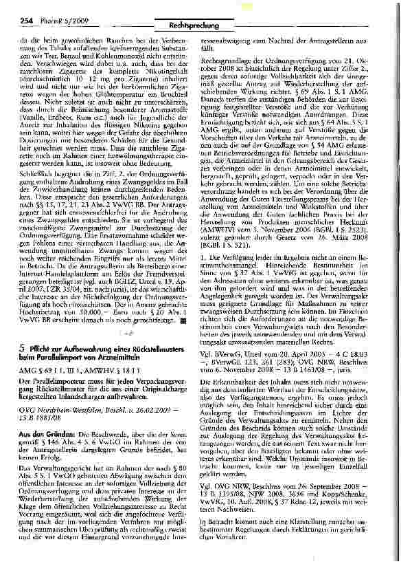 Vorschauseite 1: Pflicht zur Aufbewahrung eines Rückstellmusters beim Parallelimport von Arzneimitteln