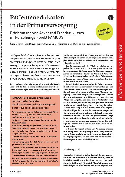 Vorschauseite 1: Patientenedukation in der Primärversorgung: Erfahrungen von Advanced Practice Nurses im Forschungsprojekt FAMOUS