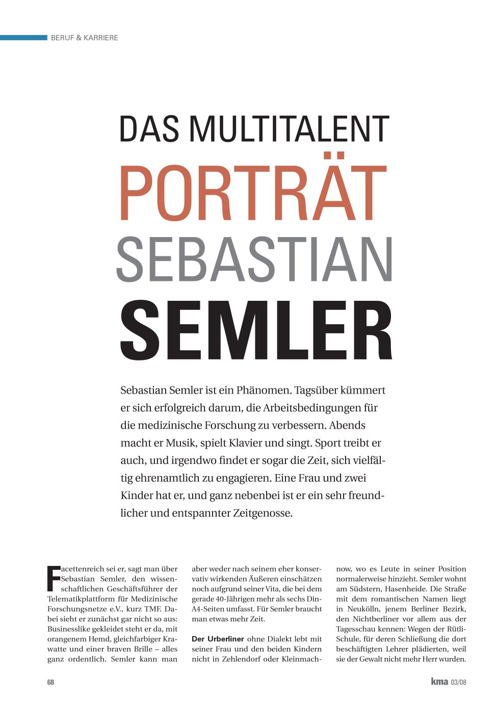 Vorschauseite 1: Porträt Sebastian Semler