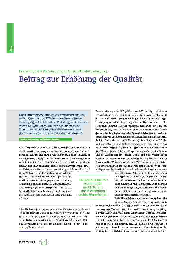 Vorschauseite 1: Freiwillige als Akteure in der Gesundheitsversorgung - Beitrag zur Erhöhung der Qualität