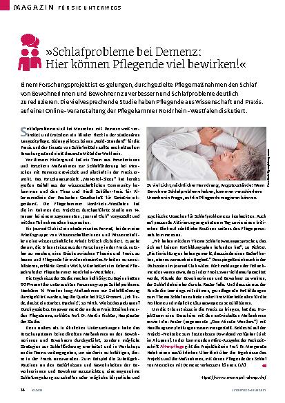 Vorschauseite 1: »Schlafprobleme bei Demenz: Hier können Pflegende viel bewirken!«