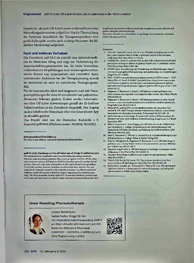 Vorschauseite 5: pallOLU.de: Datenbank zum Off-Label-Einsatz von Arzneimitteln in der Palliativmedizin