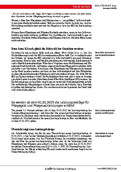 Vorschauseite 3: Beraterbrief Pflege Heft 22-2024