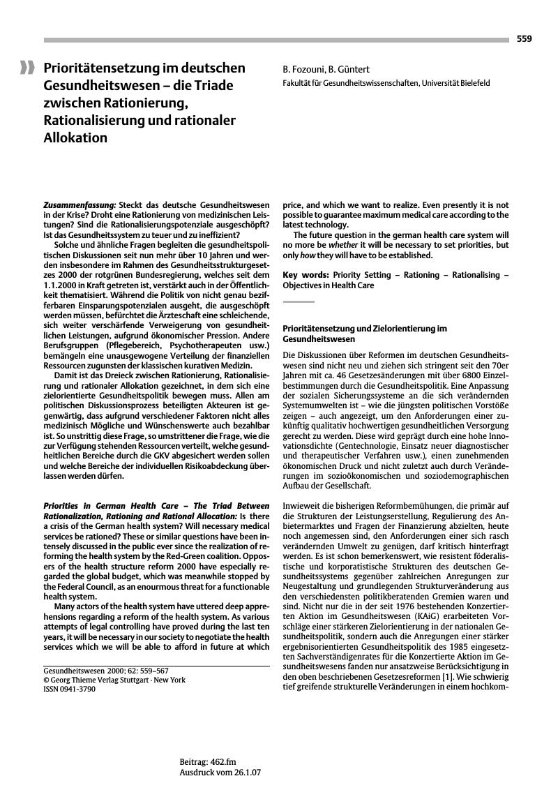 Vorschauseite 1: Prioritätensetzung im deutschen Gesundheitswesen - die Triade zwischen Rationierung, Rationalisierung und rationaler Allokation