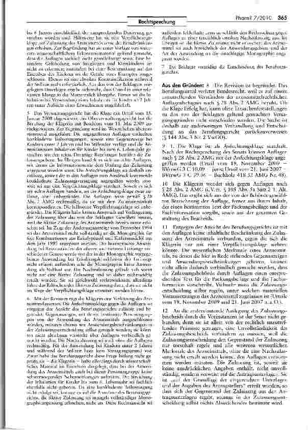 Vorschauseite 2: Arzneimittelnachzulassung — Vom Zulassungsantrag abweichende Gegenanzeigen AMG §§ lla I, 22 Vll, 28 II, 30 Ha, 105 Va