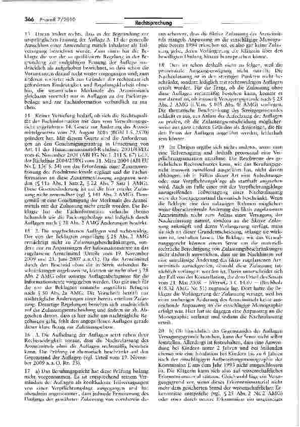 Vorschauseite 3: Arzneimittelnachzulassung — Vom Zulassungsantrag abweichende Gegenanzeigen AMG §§ lla I, 22 Vll, 28 II, 30 Ha, 105 Va